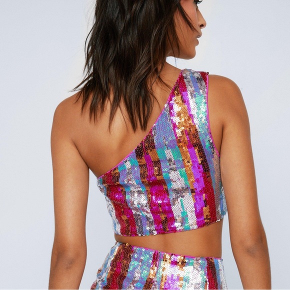 NASTY GAL | multi color | sequin crop top | size 10 - Picture 2 of 4